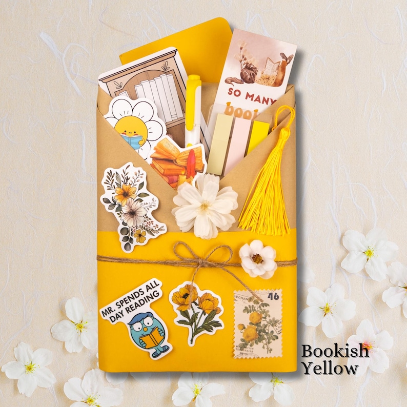 Blind Date with a Book Gift Box Mystery Book Surprise for Book Lover Gift Set Cozzy Reading Essentials Book Gift Birthday for Her Bookworm 2 Colors - Yellow