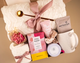 Mother’s Day Gift Box for Mom | Spa Gift Box, Cozy Blanket, Candle Mug & Tea Set, Self Care Present for Mother, Thank you Gift for Grandma
