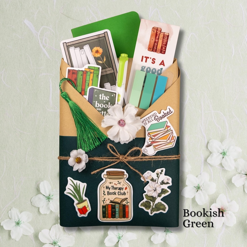 Blind Date with a Book Gift Box Mystery Book Surprise for Book Lover Gift Set Cozzy Reading Essentials Book Gift Birthday for Her Bookworm 2 Colors - Green