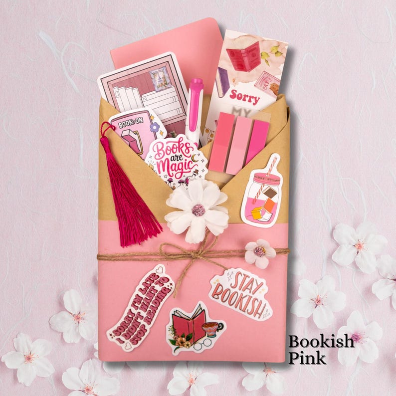 Blind Date with a Book Gift Box Mystery Book Surprise for Book Lover Gift Set Cozzy Reading Essentials Book Gift Birthday for Her Bookworm 2 Colors - Pink