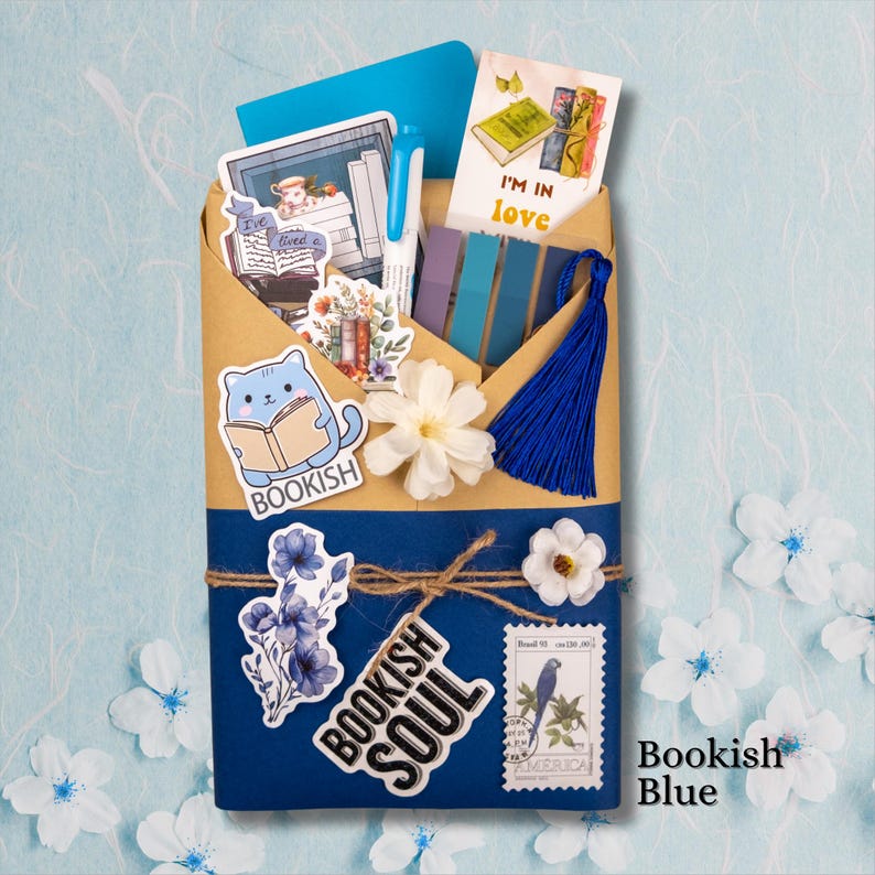 Blind Date with a Book Gift Box Mystery Book Surprise for Book Lover Gift Set Cozzy Reading Essentials Book Gift Birthday for Her Bookworm 2 Colors - Blue