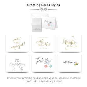 Peut inclure: Plusieurs cartes de v&oelig;ux blanches avec des styles et des messages vari&eacute;s, dont "Merci !" et "F&eacute;licitations." Certaines cartes pr&eacute;sentent des motifs floraux et des lettres dor&eacute;es. L'image montre &eacute;galement une enveloppe et une carte avec un espace pour un message personnel.