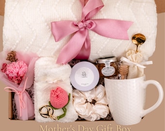Mothers Day Gift Box for Mom | Care Package from Daughter Son, Best Mom Ever Gift Basket, Cozy Spa Blanket Mug, Personalized Gift for Her