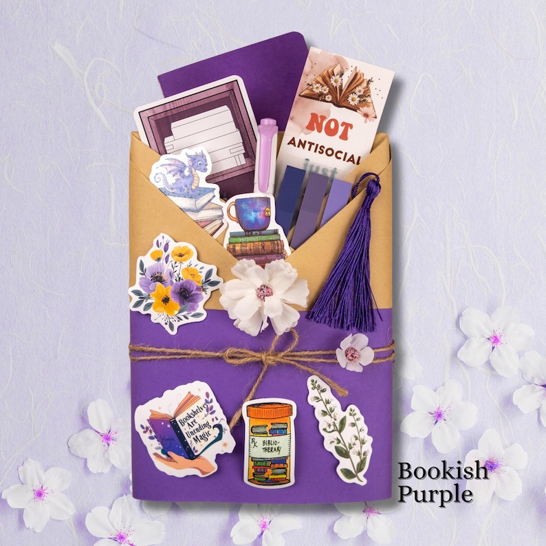 Blind Date with a Book Gift Box Mystery Book Surprise for Book Lover Gift Set Cozzy Reading Essentials Book Gift Birthday for Her Bookworm 2 Colors - Purple