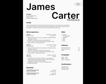 Modern Resume Template Canva – Clean CV Design, Cover Letter (Digital Download)