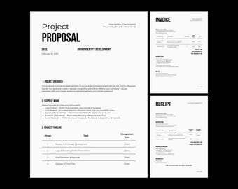 Small Business Forms Bundle - Project Proposal, Invoice & Receipt (Canva)
