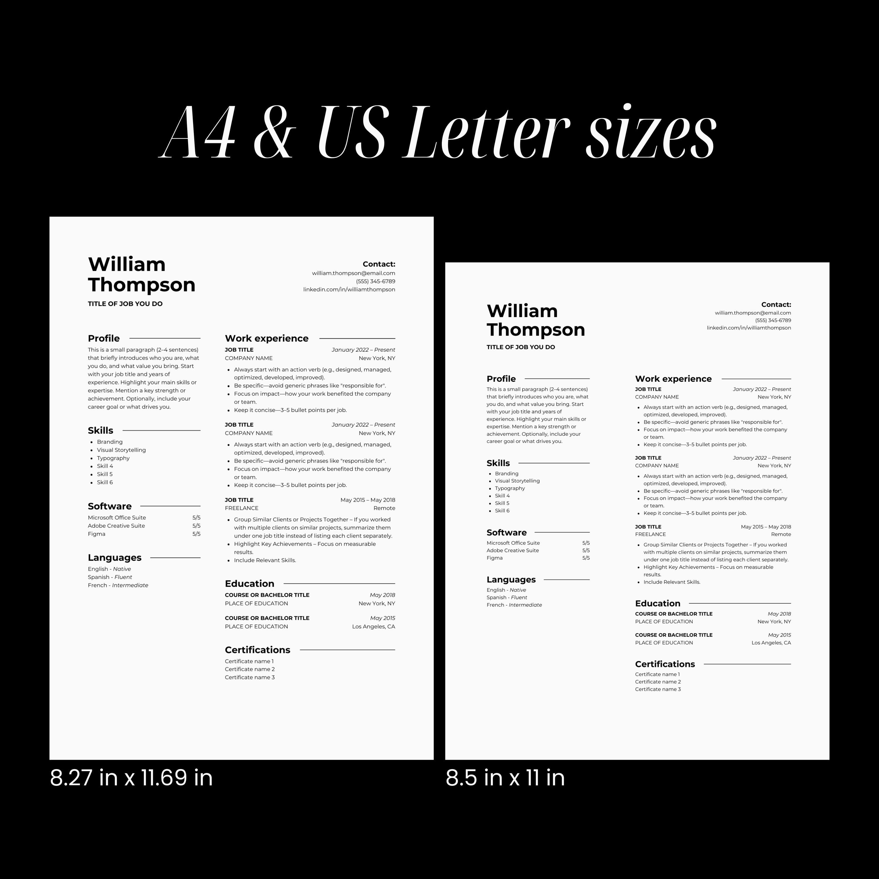 Modern Resume Template Canva – Editable CV Design With Cover Letter ...