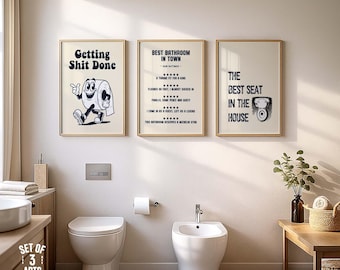 Bathroom Prints Set of 3, Funny Toilet Wall Art, Cute WC Posters, Printable Bathroom Decor, Powder Room Decor, Digital Download
