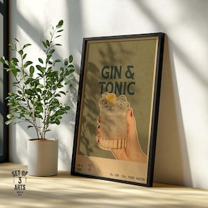 Poster vintage “Gin and Tonic” – Ricetta cocktail stampabile – Decor bar & cucina retrò – Download digitale