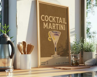 Vintage Martini Cocktail Poster – Printable Digital Download – Retro Wall Art for Kitchen, Bar or Lounge