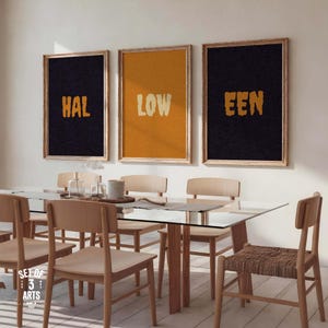 Halloween Printable Wall Art Set of 3 – “HAL LOW EEN” Typography Triptych – Instant Download, Vintage Orange & Black Posters, Spooky Decor