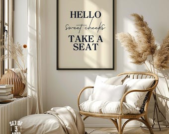 Hello Sweet Cheeks Take-A-Seat druckbares WC Poster, lustig-stilvoll minimal-neutral, Scandi Badezimmerdeko, digitaler Sofortdownload Art