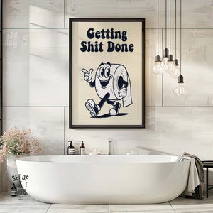 Arte digital engraçada para banheiro, pôster minimalista para decorar a parede do lavabo, arquivo imprimível com download instantâneo