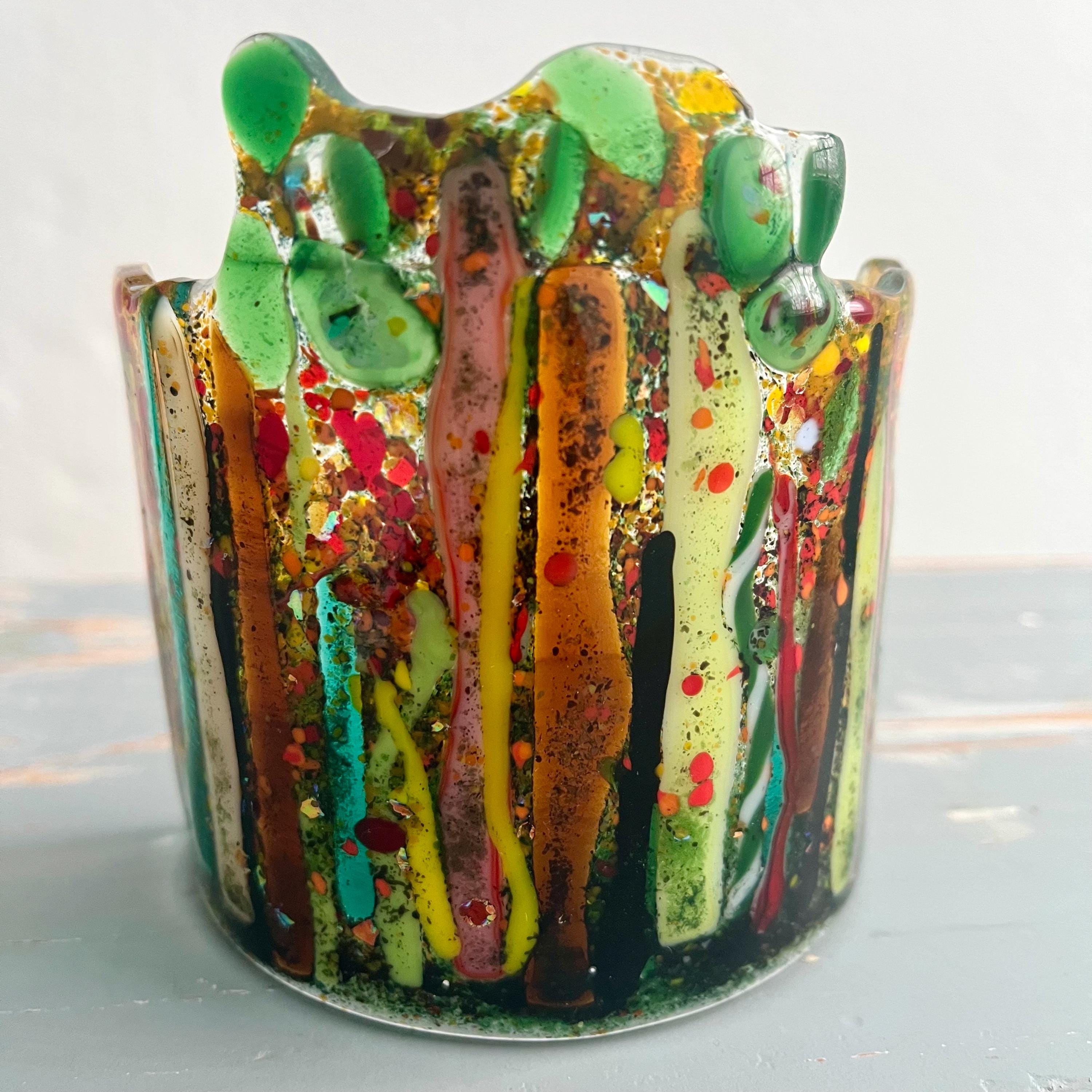 Vintage 90s Fused Glass Tree Buckle — Bold Forest Art-to-Wear Statement Fused Glass Enchanted Festive Forest - YouTube main image 2