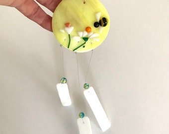 Fused Glass Suncatcher Wind Chimes Spring Summer Garden Gifts Patio Porch Decor, Mothers Day Gift for Mom, Cynthia Denise Art, Sweetnola