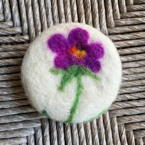 Felted Soaps by Sweetnola, Felted Soap, Wool Fiber Art with Purple Crocus Flower, Cynthia Denise Art, Handmade Virginia, Made in USA