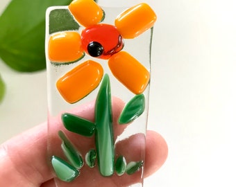 Floral Plant Stake Plant Accessory Fused Glass Orange Flower for Planters & Pots Glass Art Gifts for Home Decor Gardening Gift Sweetnola