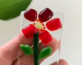 Floral Plant Stake Plant Accessory Fused Glass Red Flower for Planters & Pots Glass Art Gifts for Home Decor Gardening Gift Sweetnola