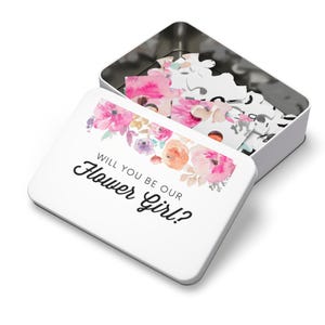 Floral Flower Girl Jigsaw Puzzle, Engagement Gift, Wedding Keepsake, Bridal Party Announcement, Puzzle Gift Idea, Custom Puzzle