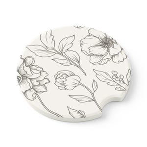 Car Coaster Set, Black and White Floral Car Coasters, Vehicle Accessories, Car Accessories, Gift for Her, Cup Holder Inserts