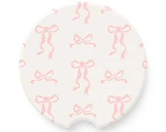 Car Coaster Set, Pink Bows Car Coaster, Cute Car Accessories, Vehicle Interior Decor, Custom Car Coasters, Gift for Her