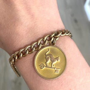10k Rose and Yellow Gold Cat Cay Cat on the Key Charm Pendant Bracelet Vintage