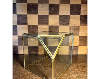 Geometric Glass and Metal Terrarium, scratch in glass