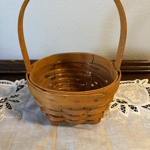 Vintage Signed Longaberger Handled Basket with Plastic Liner - 1993 Small Berry Basket