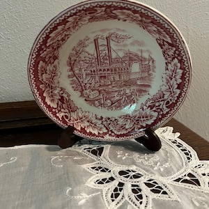 Red Currier and Ives Royal China Memory Lane Transferware China Berry Bowl