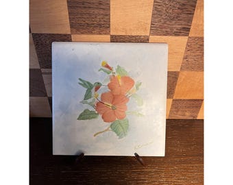 Handpainted Hummingbird Trivet Tile