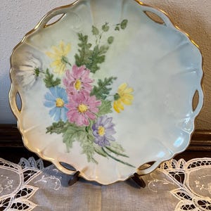 Hand Painted Gold Trimmed Scalloped Ceramic Plate