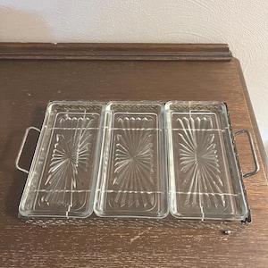 Metal Relish Tray with Three Glass Dishes