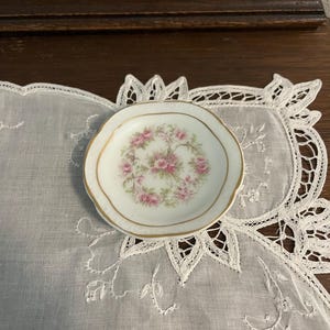 Bavarian Butter Pat Gold Trimmed Scalloped Miniature Rose Cottagecore Plate