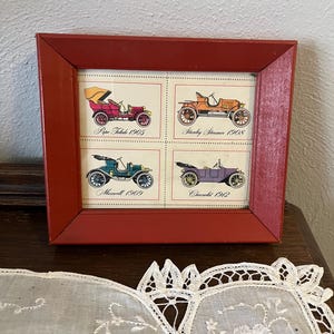 Vintage Red Framed Old Timed Cars Picture with Maxwell, Stanley Steamer