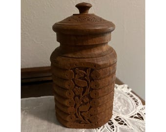 Vintage Carved Wooden Jar with Lid