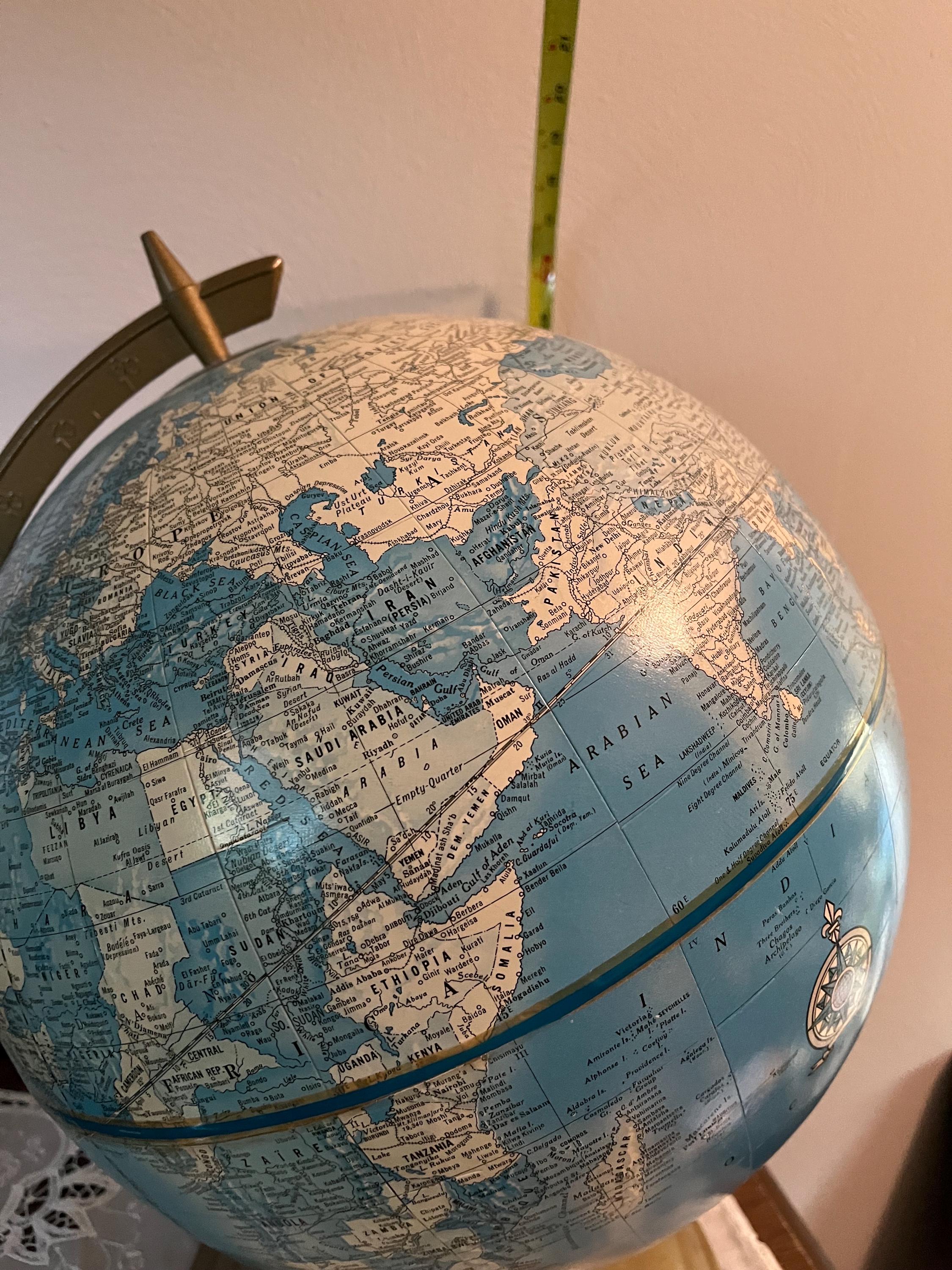Vintage Cram's Imperial World Globe on Metal Stand, Some Spots