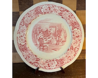 Red Transferware Betsy Ross Plate