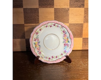 Small Saucer Pink Scalloped Trim with Pansies Japan A28