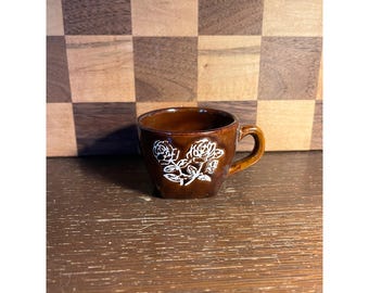 Rustic Brown Espresso Cup with Rose