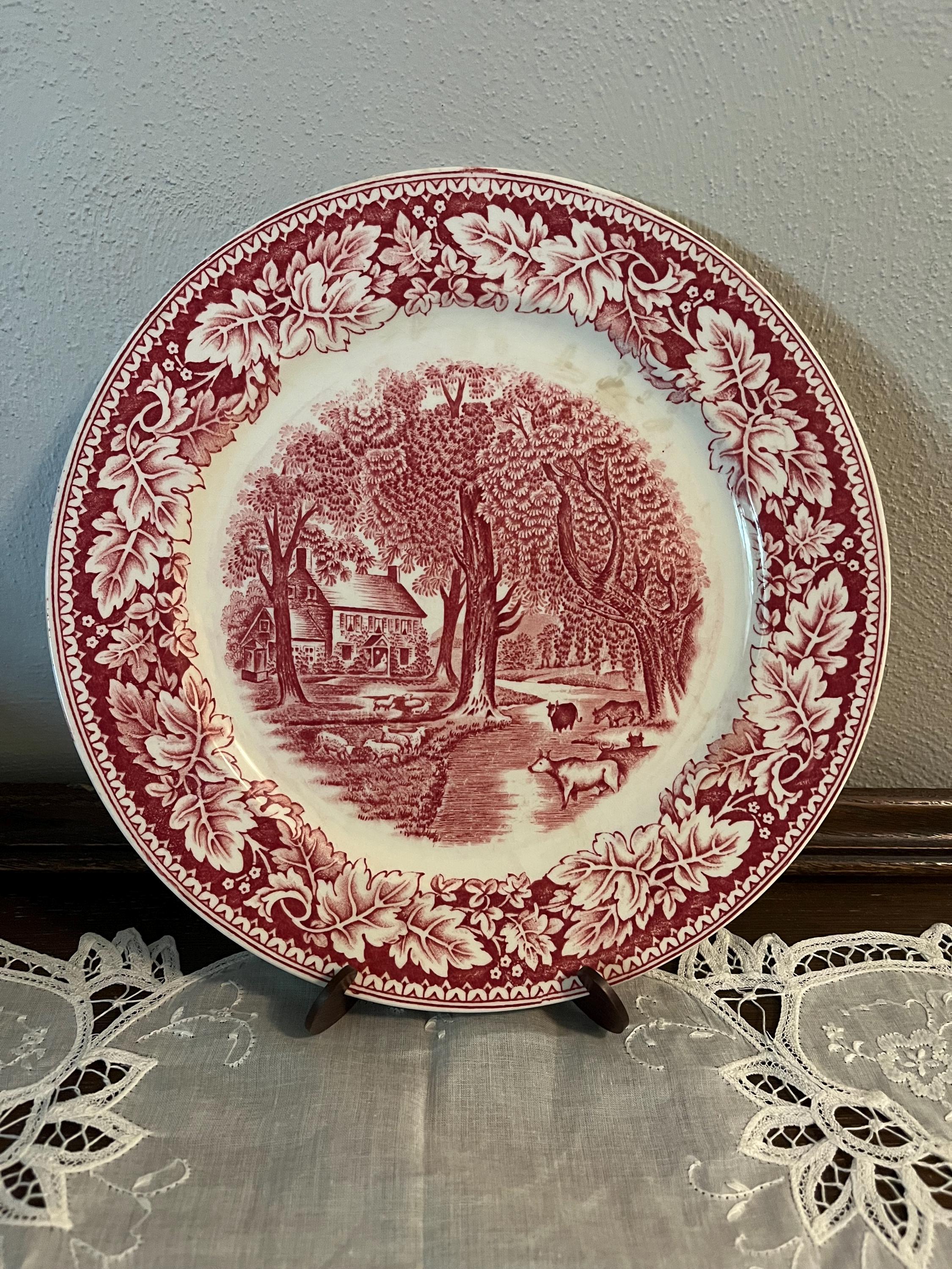 Red Currier and Ives Homer Laughlin Transferware China Dinner