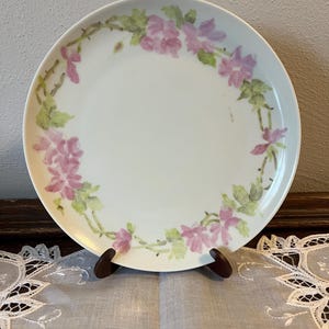 Vintage Hand Painted 7.5 inch Plate with Pink Flowers