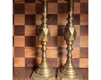 Large Queen of Diamonds Brass Candlesticks