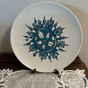 Vintage Melamine Blue Geometric Plate