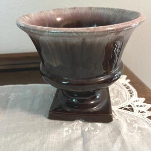 Vintage Brown Drip Glaze Pottery Pedestal Vase Planter