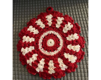Handmade Red and White Doily A1911