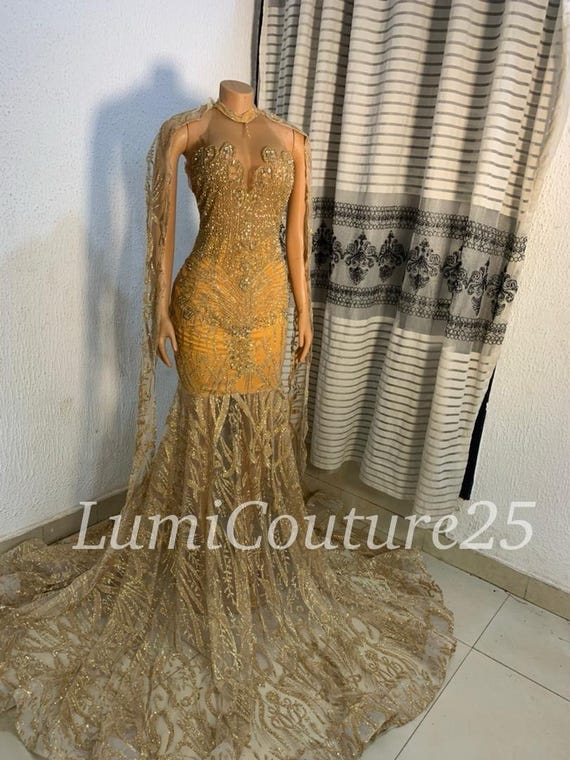 Gold Glittering African Prom Dress, Homecoming Dress Luxury Royal Shiny Dress Birthday Dress