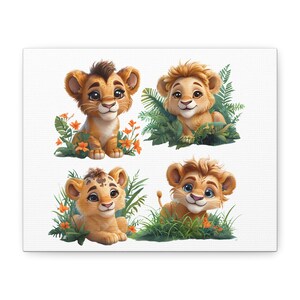 Lindo lienzo de cachorro de león para guardería, decoración de sala de juegos, temática de jungla, regalo de baby shower, habitación de niños, arte de pared de guardería