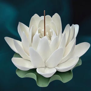 Handmade Ceramic White Lotus Flower Incense Holder: Yoga Altar Decor for Mindful Meditation