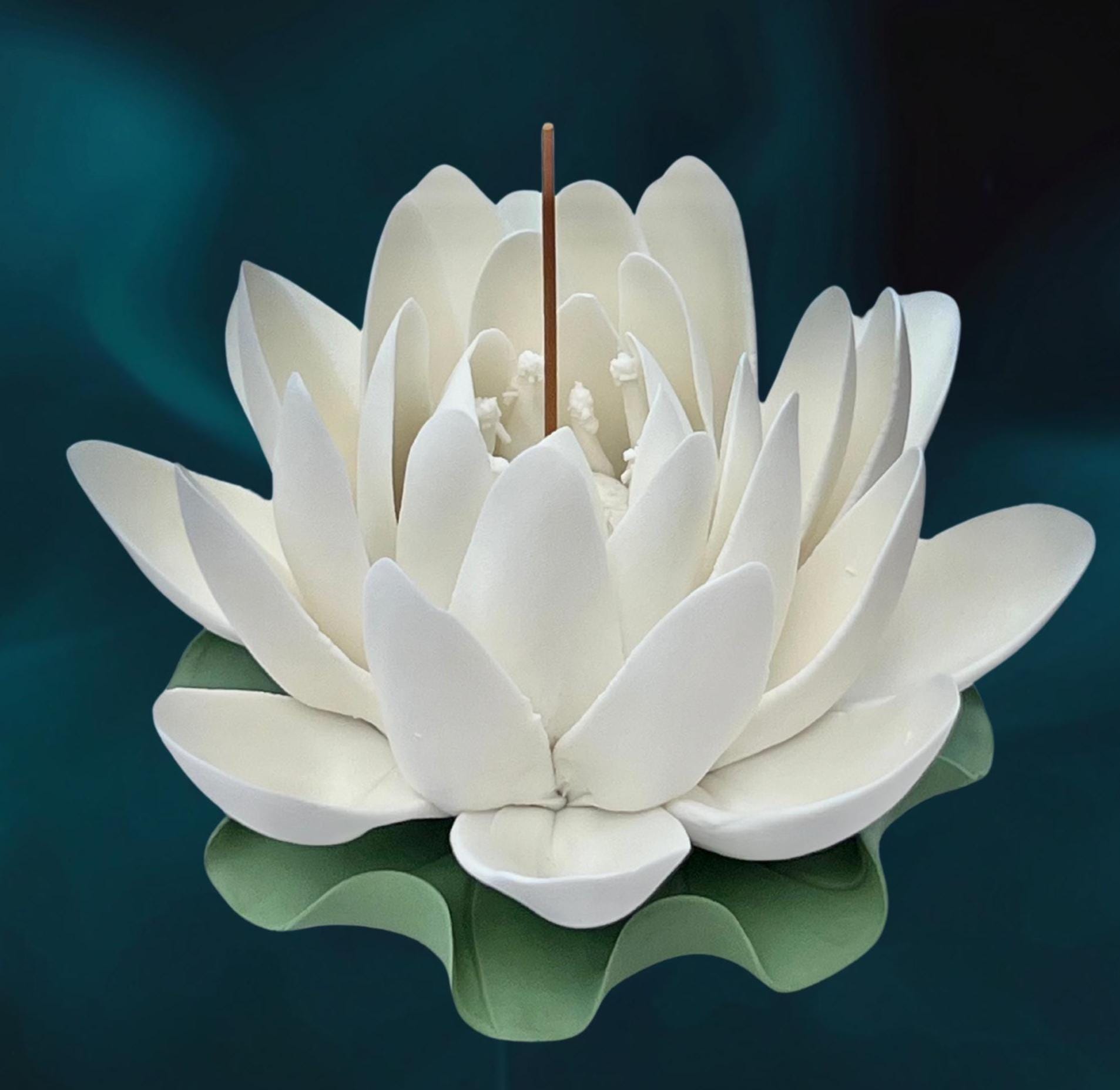 Handmade Ceramic White Lotus Flower Incense Holder: Yoga Altar Decor