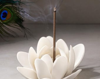 Handmade Ceramic Lotus Incense Holder: Meditation, Yoga Decor with 8 Colors